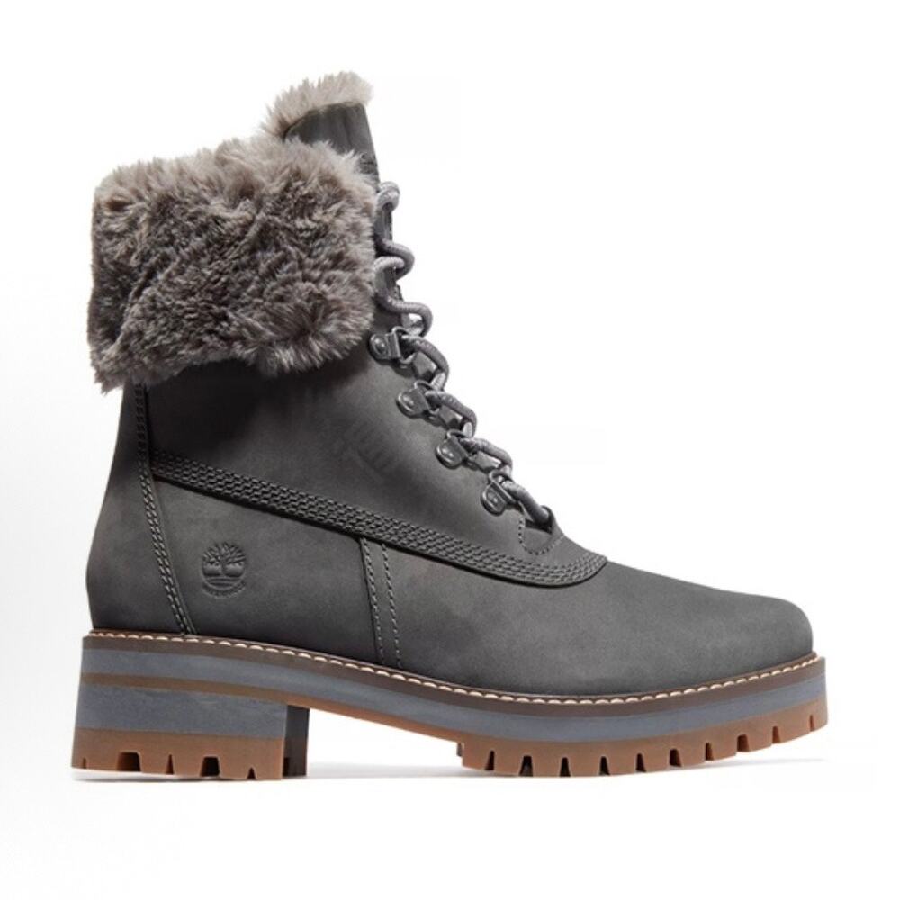TIMBERLAND Women's 6 COURMAYEUR VALLEY 6IN Faux Fur WP Boot GRAY TB0AJGMG77